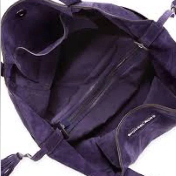 MICHAEL KORS ASHBURY HIPPIE BOHO SLOUCHY RAW SUEDE LEATHER HANDBAG VIOLET - Picture 13 of 15
